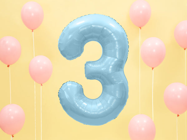 Folienballon 86 cm – Zahl 3 pastellblau