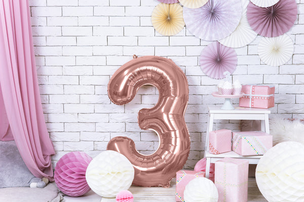 Folienballon 86 cm – Zahl 3 in Roségold