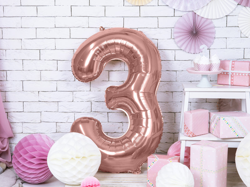 Folienballon 86 cm – Zahl 3 in Roségold