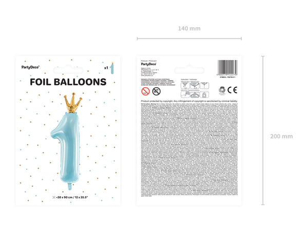 Folienballon 30 x 90 cm – Zahl 1 blau