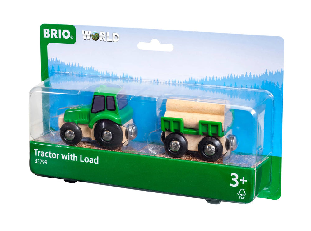 Traktor mit Anhänger und HolzHolzlader