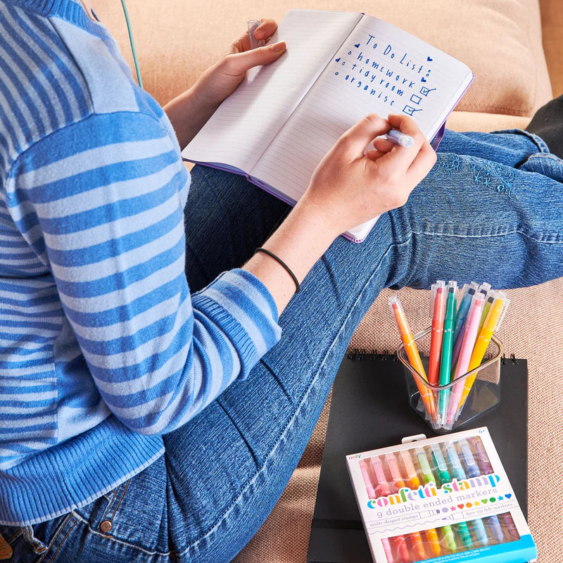 Beidseitige Filzstifte mit Stempeln – Confetti Stamp, 9er-Set