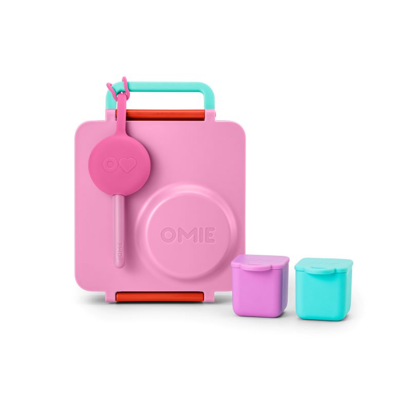 Zwei luftdichte Behälter für die Lunchbox OmieDip – Pink Teal