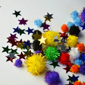 Set mit sensorischen Accessoires – Pompons, Sterne, Glitzer - Tublu.de