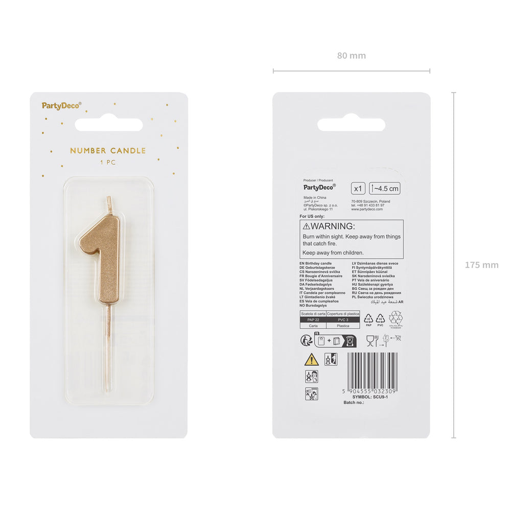 Geburtstagskerze 4,5 cm – Zahl 1 goldfarben