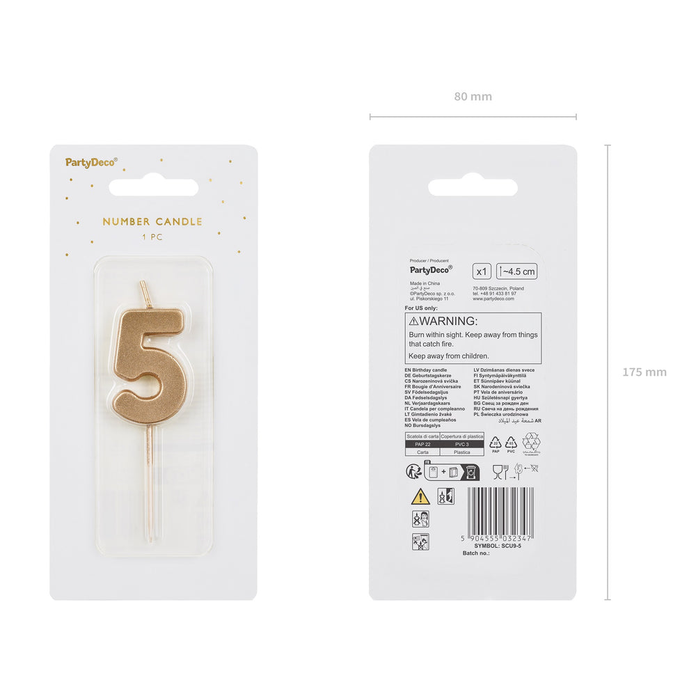 Geburtstagskerze 4,5 cm – Zahl 5 goldfarben