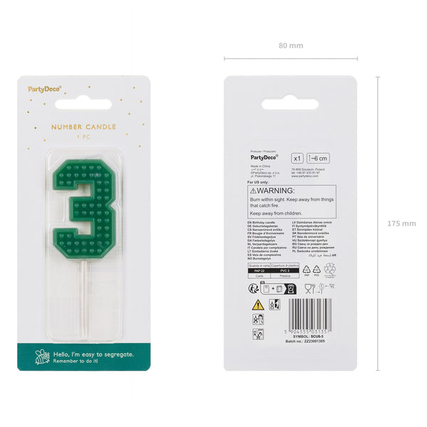 Geburtstagskerze 6 cm – Zahl 3 grün