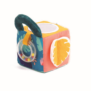 Sensorischer Würfel mit Rassel, Spiegel und Beißring - Tublu.de