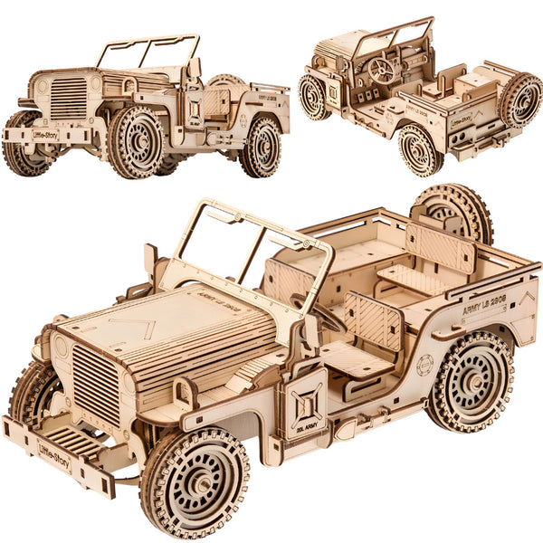 Holzpuzzle 3D-Modell – Militärfahrzeug Jeep