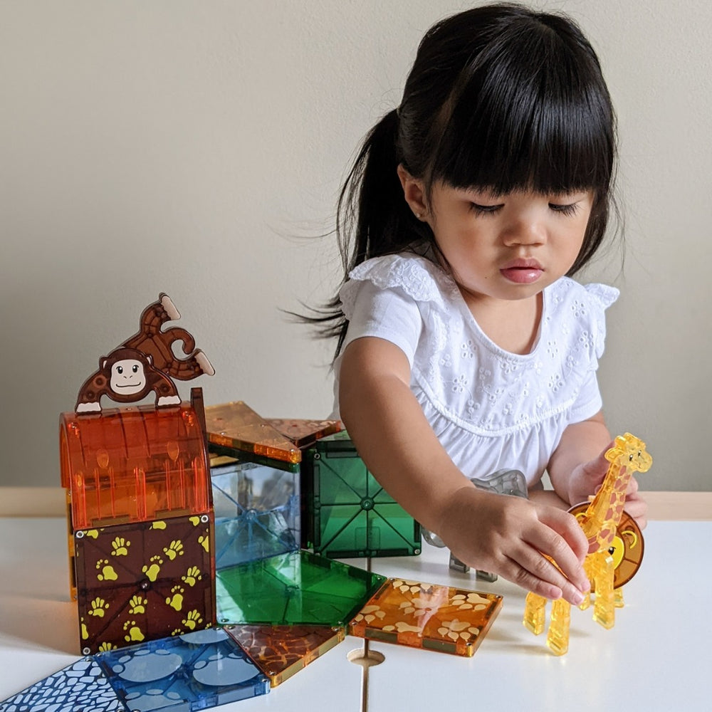 MAGNA-TILES Magnetbausteine Safari Tiere im Set mit 25 bunten Elementen für kreatives Spielen