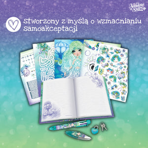 Tagebuch mit Vorhängeschloss – mit mehrfarbigem Kugelschreiber und Musterapplikator – Marinia 7+