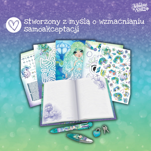 Tagebuch mit Vorhängeschloss – mit mehrfarbigem Kugelschreiber und Musterapplikator – Marinia 7+