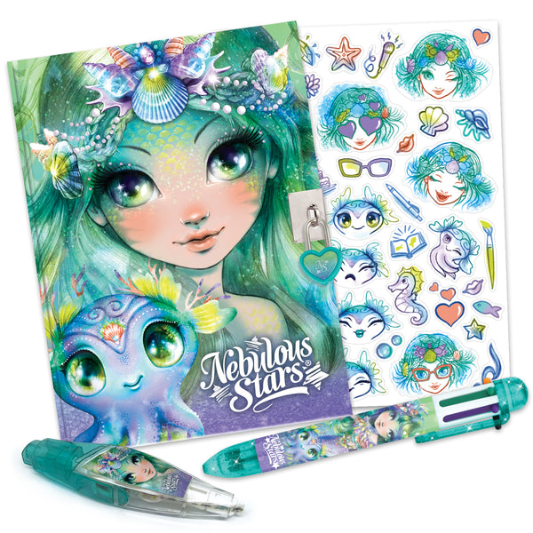 Tagebuch mit Vorhängeschloss – mit mehrfarbigem Kugelschreiber und Musterapplikator – Marinia 7+