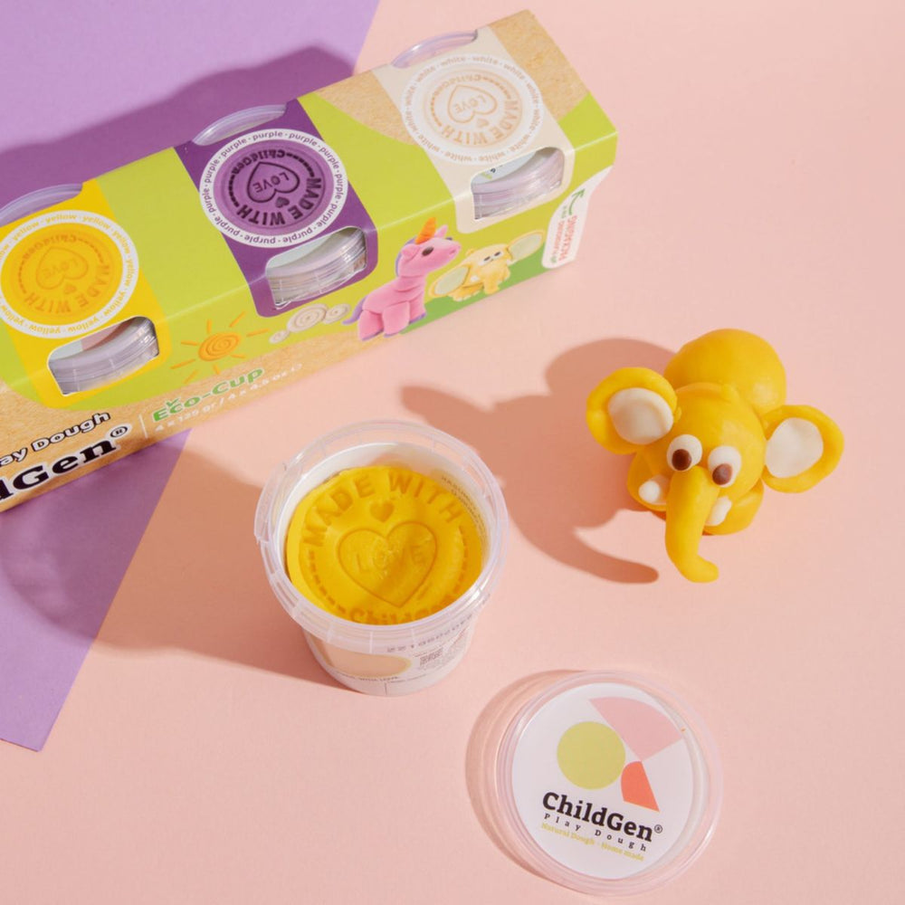 Natürliche Knete in Öko-Bechern – Weiß, Rosa, Violett, Gelb - Tublu.de