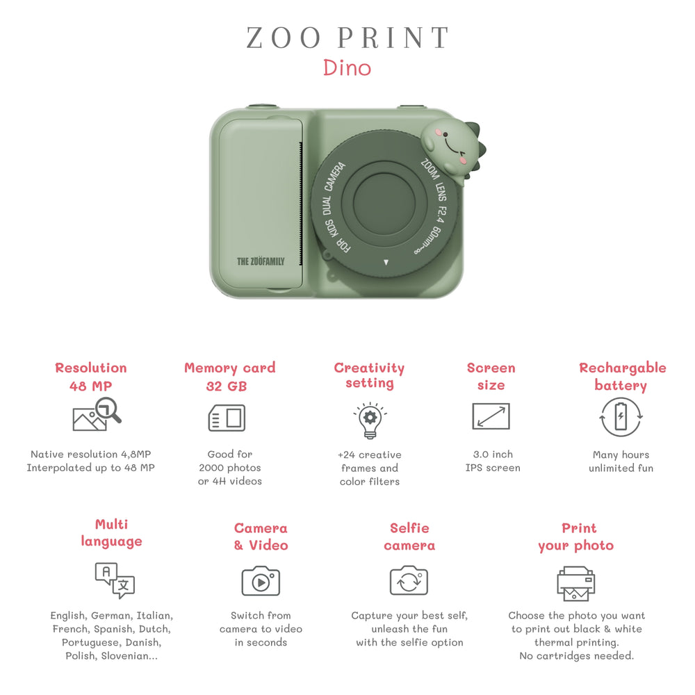 Digitalkamera mit Drucker für Kinder Zoo Print – Grüner Dinosaurier - Tublu.de