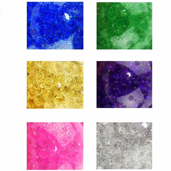 Knautschbälle mit Glitzer in Blau, Grün, Gelb, Lila, Pink und Silber