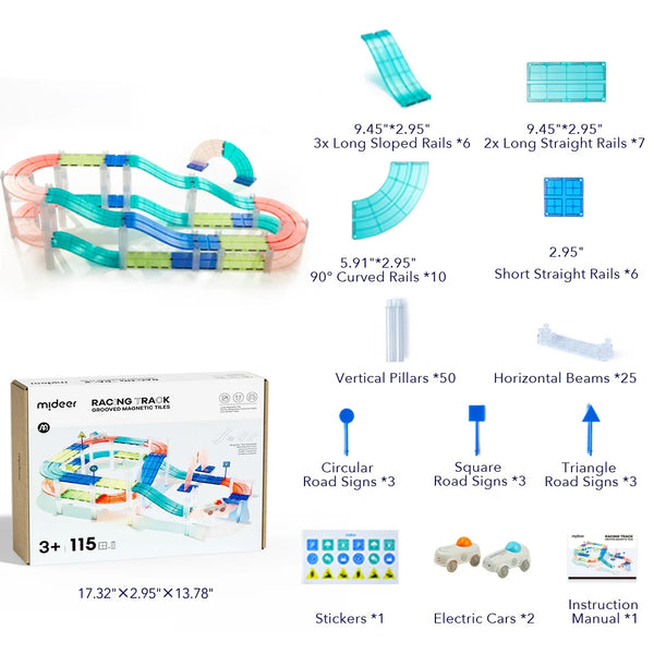 Magnetische Bausteine mit Autos – Rennbahn 115 Teile - Tublu.de