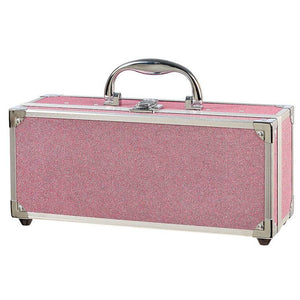 Geschlossener rosa Glitzer-Schminkkoffer mit Griff