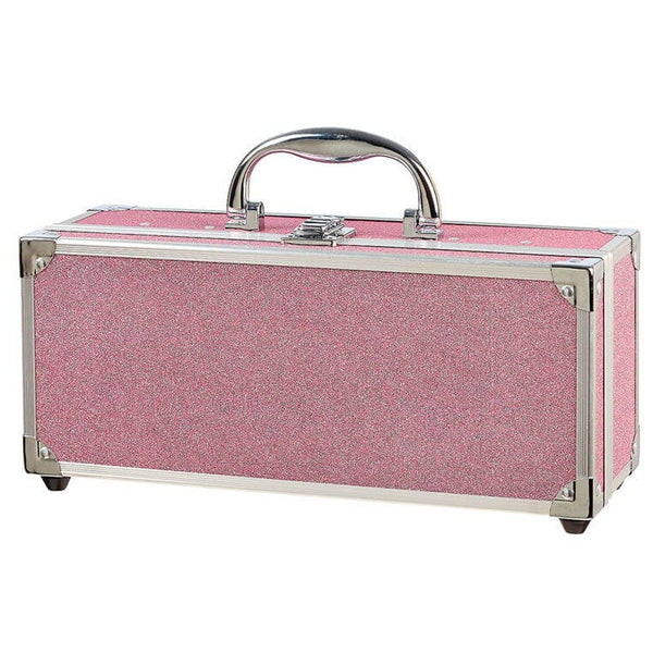 Geschlossener rosa Glitzer-Schminkkoffer mit Griff
