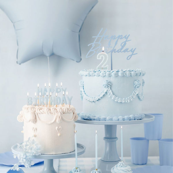 Acryl-Tortenaufsatz – Happy Birthday, nebliges Blau
