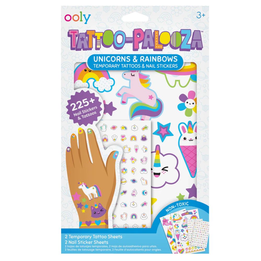 Waschbare Tattoos & Nagelsticker – Regenbogen-Einhörner