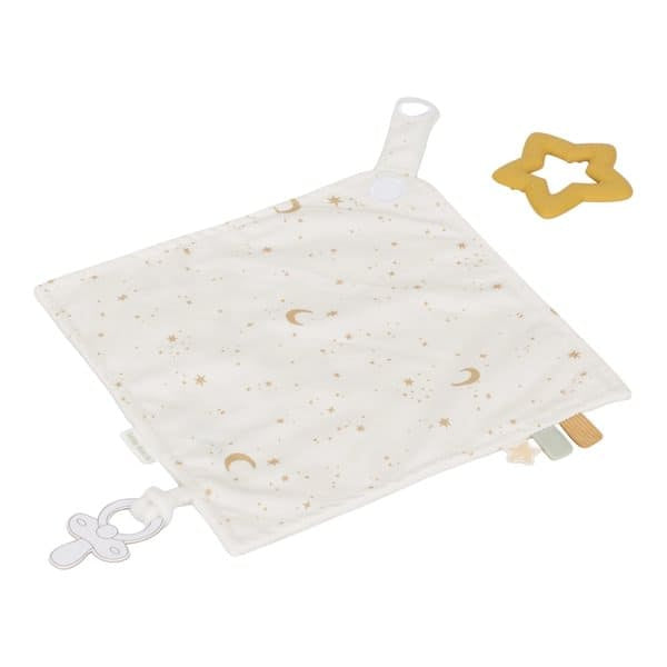 Kuscheltier mit Schnullerhalter und Beißring