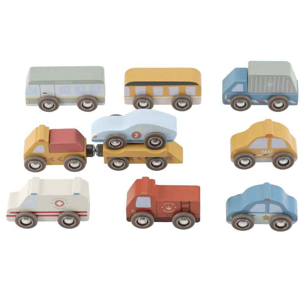 Zestaw 9 drewnianych pojazdów Little Dutch