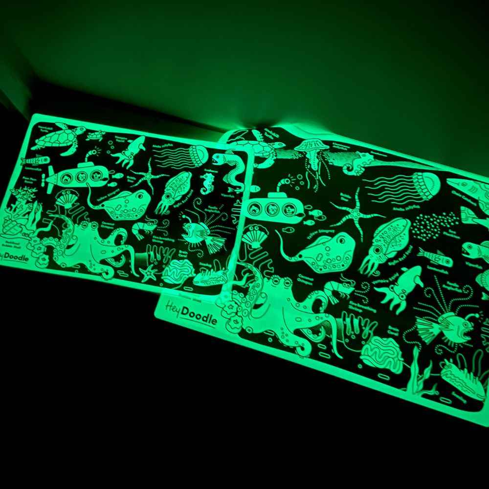 Świecąca w ciemności mała mata silikonowa do kolorowania HeyDoodle - Morskie Głębiny