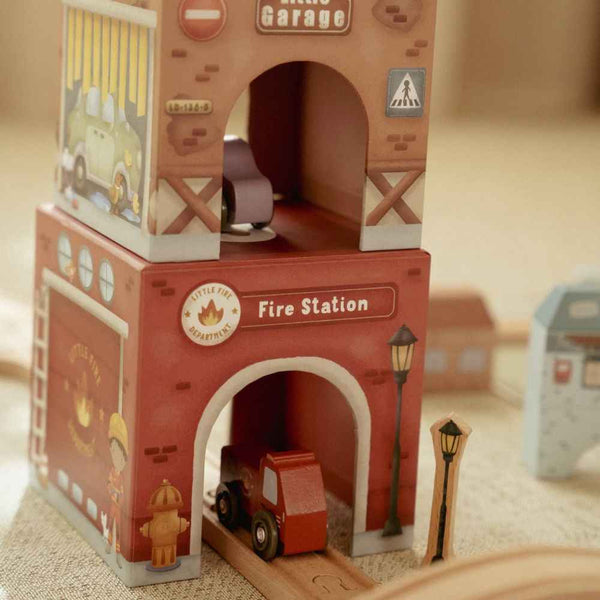 Kartonowa wieża do układania + 6 autek Little Dutch