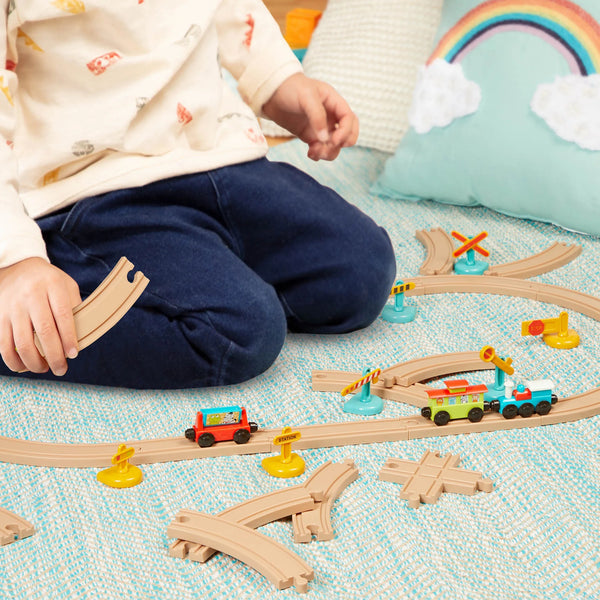 Eisenbahn mit Schienen und Schildern – magnetische Waggons – All Aboard 29 Teile