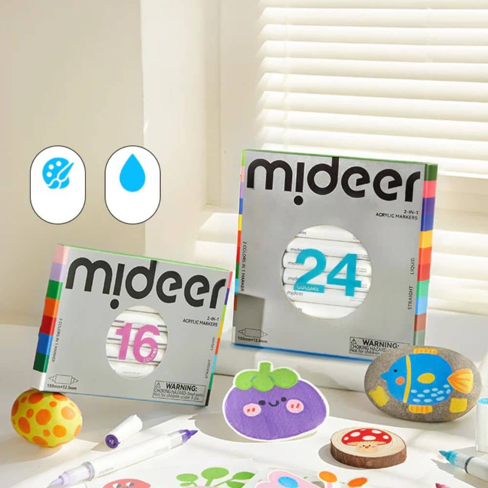 Mideer Acrylmarker Set 24 Farben in einem praktischen 2-in-1 Marker-Design