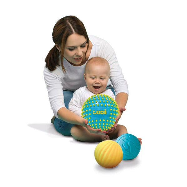 Set mit 3 Sensorikbällen 2+1 – blaue Version