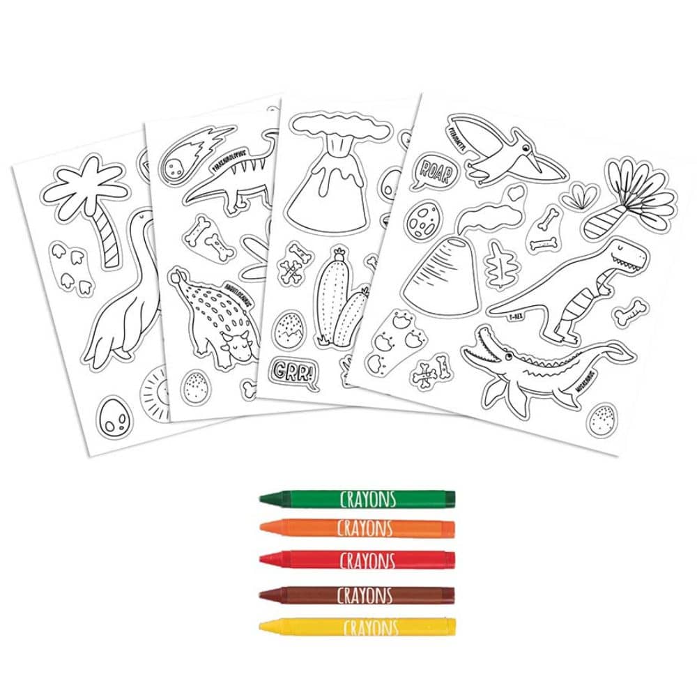 Aufkleber-Set zum Ausmalen mit Buntstiften – Dinosaurier, 57 Stück