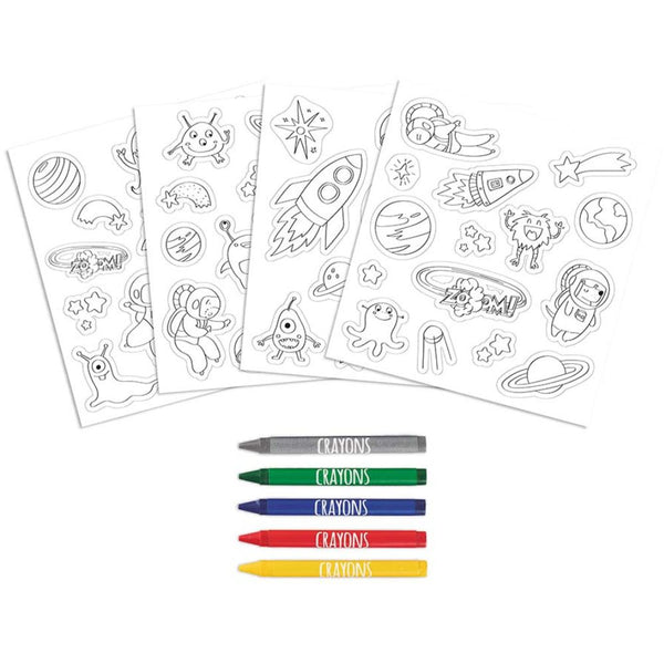 Aufkleber-Set zum Ausmalen mit Buntstiften – Weltraum, 58 Stück
