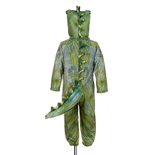 Rückansicht des T-Rex-Overalls mit Rückenstacheln und Schwanz