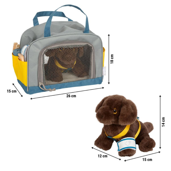Labrador-Hund mit Tasche und Pflege-Set