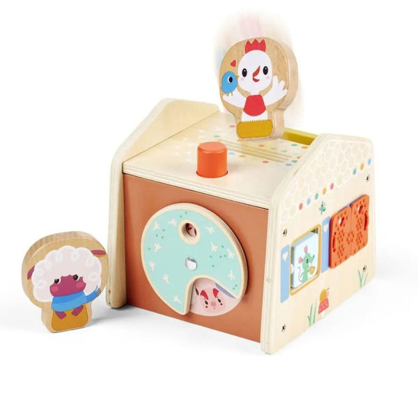 Activity-Haus Versteckspiel von Lilliputiens mit Huhn und Schaf aus Holz