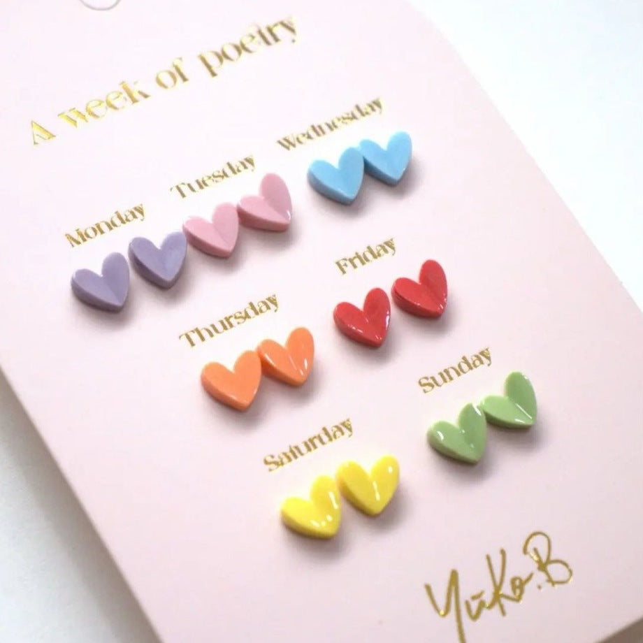 Yuko B. Ohrstecker-Set Poesie-Woche Herzen mit 7 Paar