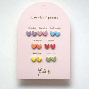 Yuko B. Ohrstecker-Set Poesie-Woche Herzen mit 7 Paar - Ansicht 2