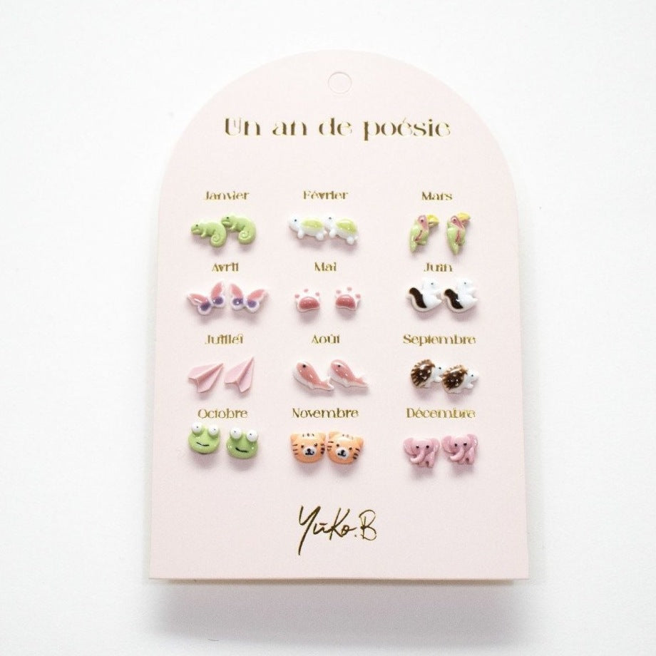 Yuko B. Ohrstecker-Set Poesie-Jahr Dschungel mit 12 Paar
