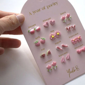 Yuko B. Ohrstecker-Set Poesie-Jahr Rosa mit 12 Paar - Ansicht 4