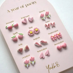 Yuko B. Ohrstecker-Set Poesie-Jahr Rosa mit 12 Paar - Ansicht 3