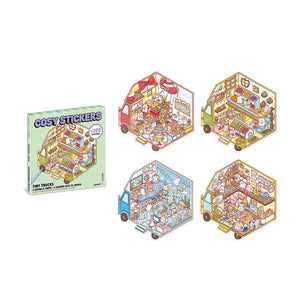 Janod Cosy Stickers Tiny Trucks - Verpackung und fertige Szenen