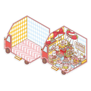 Janod Cosy Stickers Tiny Trucks - Szene vor und nach dem Bekleben