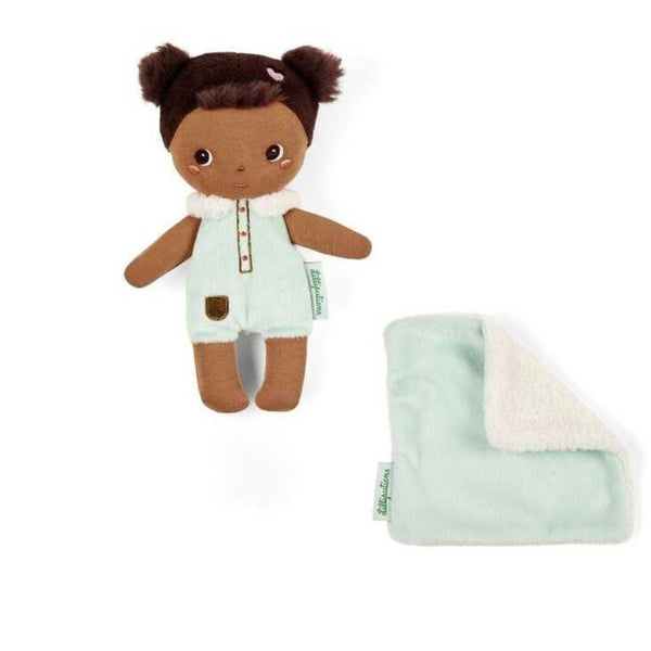 Mini-Puppe Jackie von Lilliputiens mit mintgrüner Decke