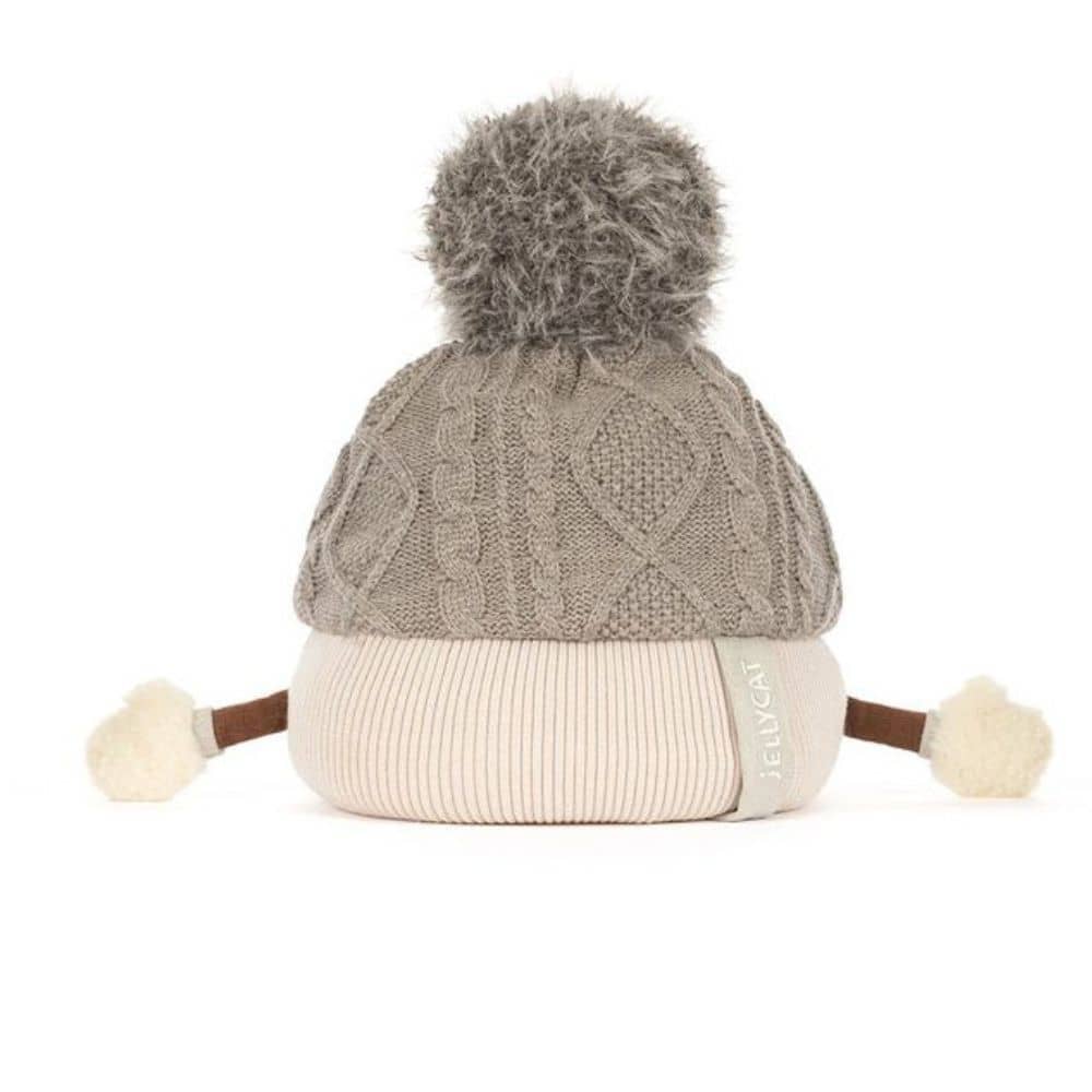 Jellycat Plüsch-Bommelmütze in Beige mit Gesicht und Ärmchen, 26 cm
