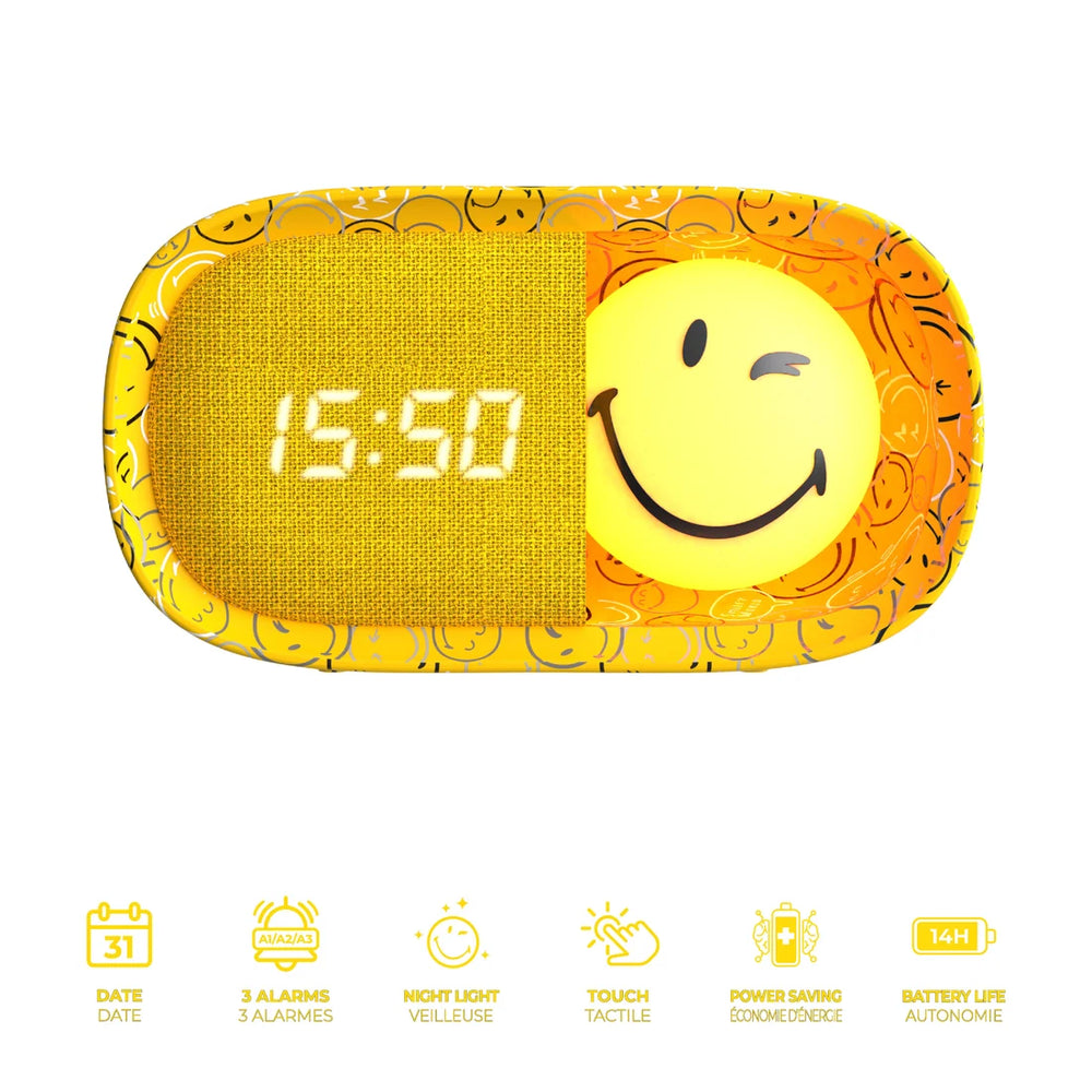 Kinderwecker mit Nachtlicht MOB Smiley World in Gelb