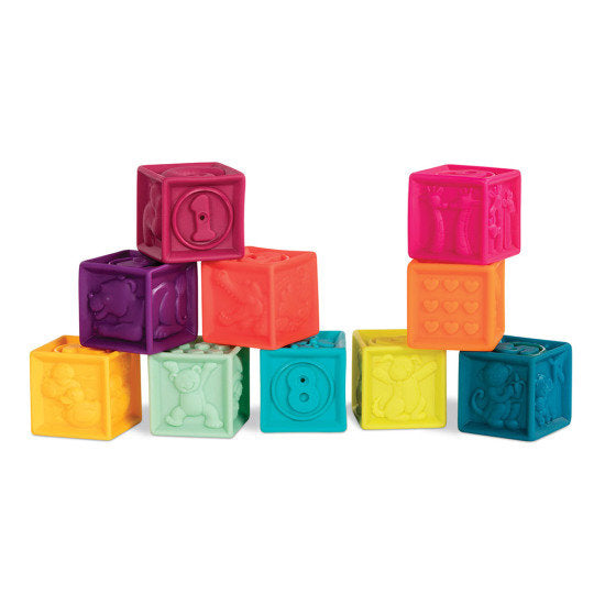 B.Toys weiche Bausteine für Kinder in einer bunten Tragetasche mit 10 verschiedenen Blöcken