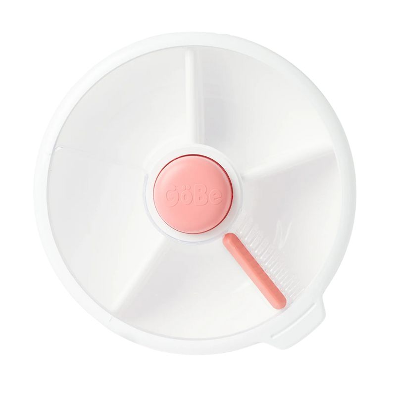 Großer Snackbehälter Snack Spinner – Coral Pink von Gobe mit drehbarem Fach und weißem Gehäuse