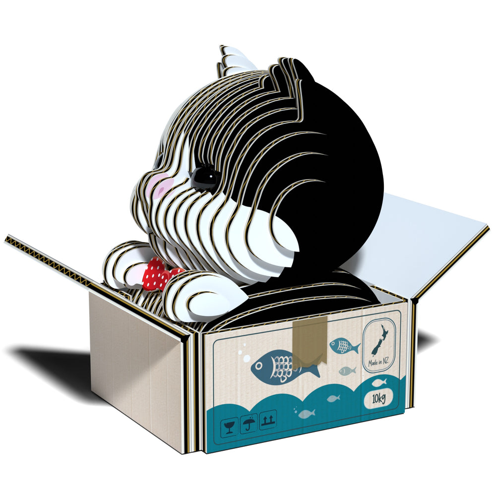 Eugy Öko Puzzle 3D Katze in einem Karton mit detaillierten Schichten und buntem Design